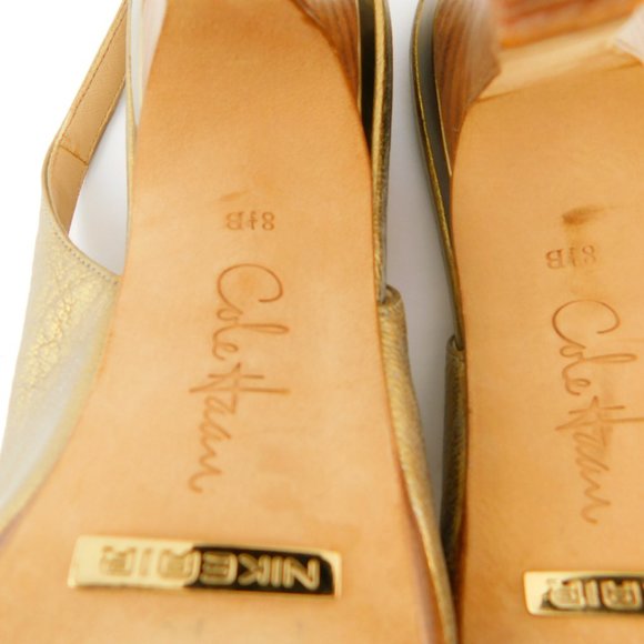 COLE HAAN Nike Air Blush Gold Leather Peep Toe Platform Sling Back Heel Pump 8.5 - Picture 8 of 10